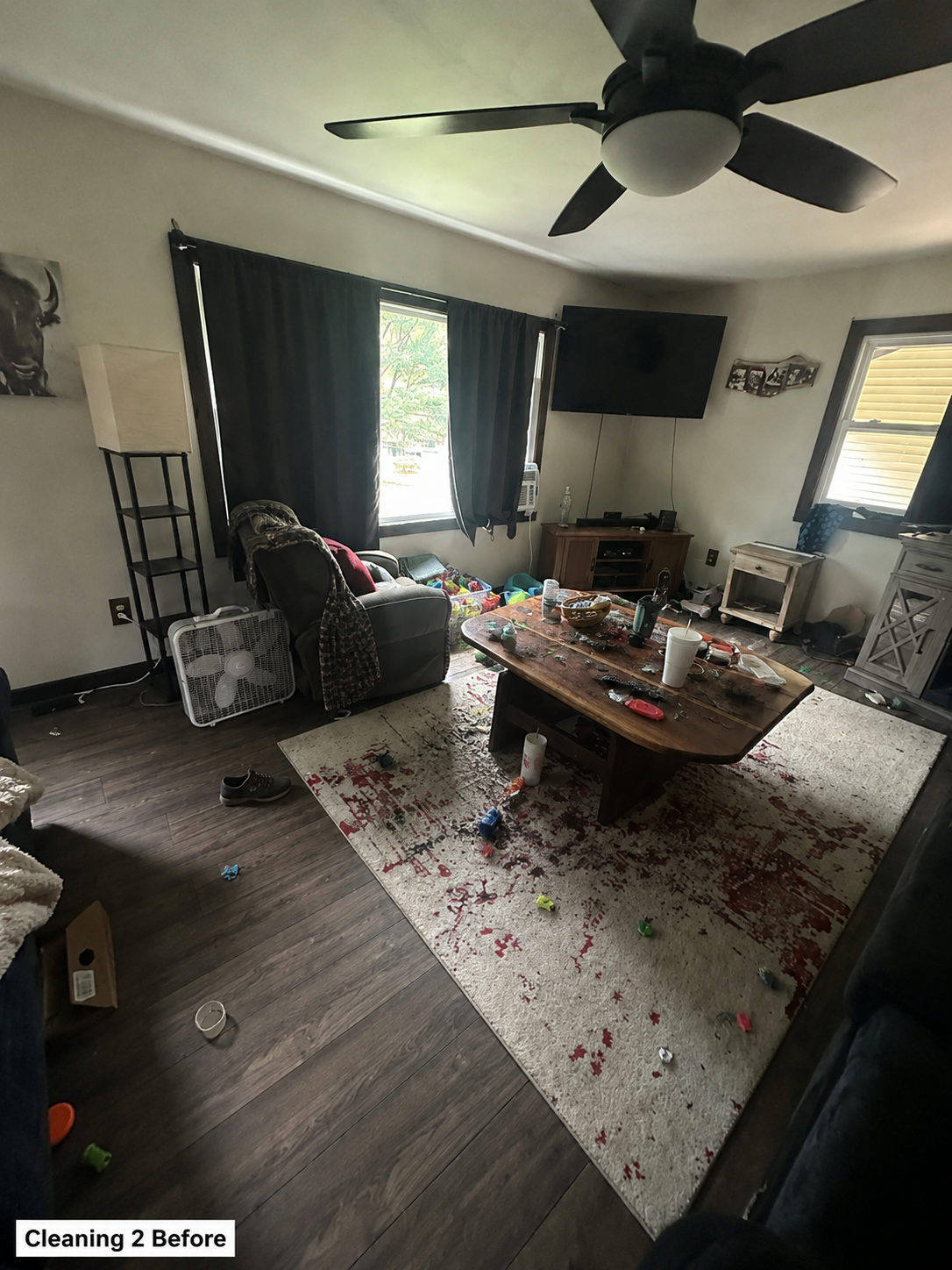 Living room reset — before cleaning