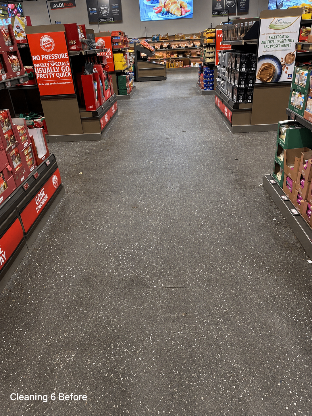 Storefront floor polish — before cleaning
